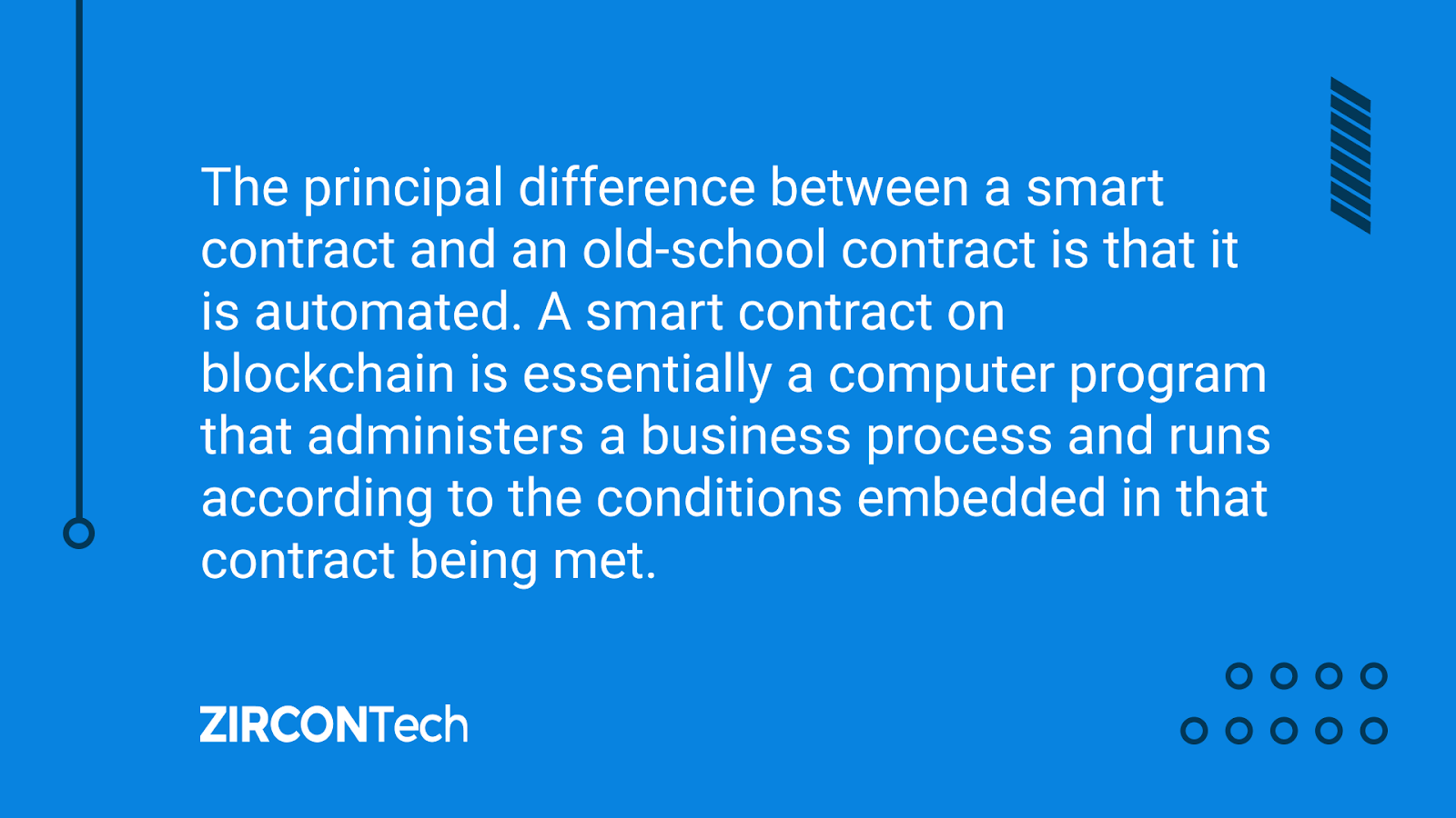 A smart contract on blockchain is an agreement that acts in much the same way as a traditional contract relating to a business arrangement. There, however, is where the similarity ends.